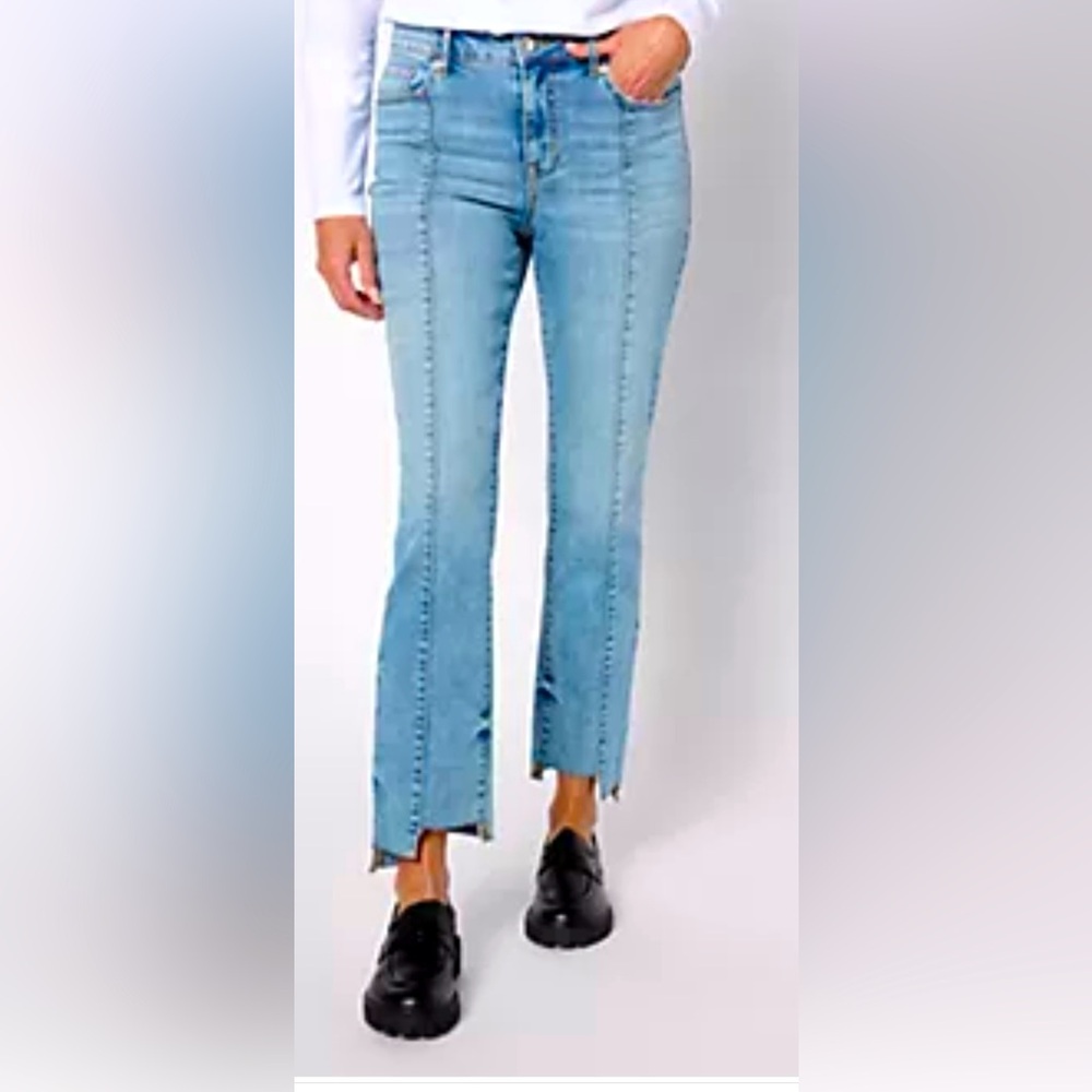 LOGO by Lori Goldstein Blue Straight Leg Jeans with Frayed Hem